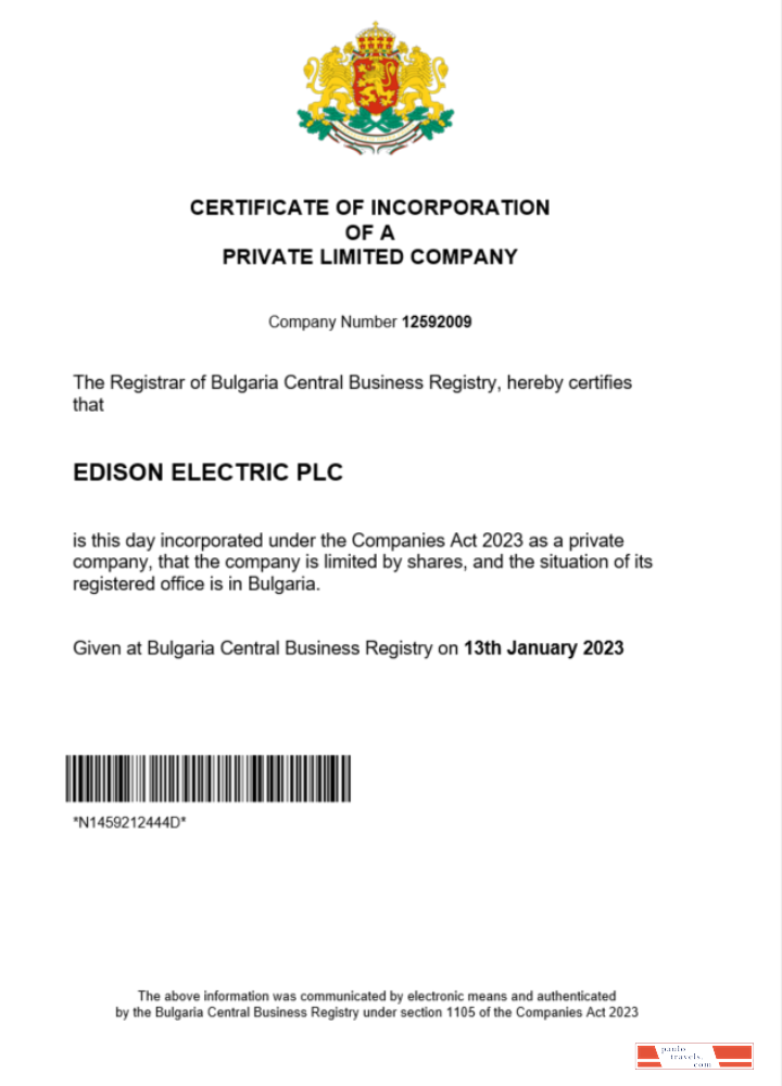 Bulgaria certificate of registration Word and PDF template